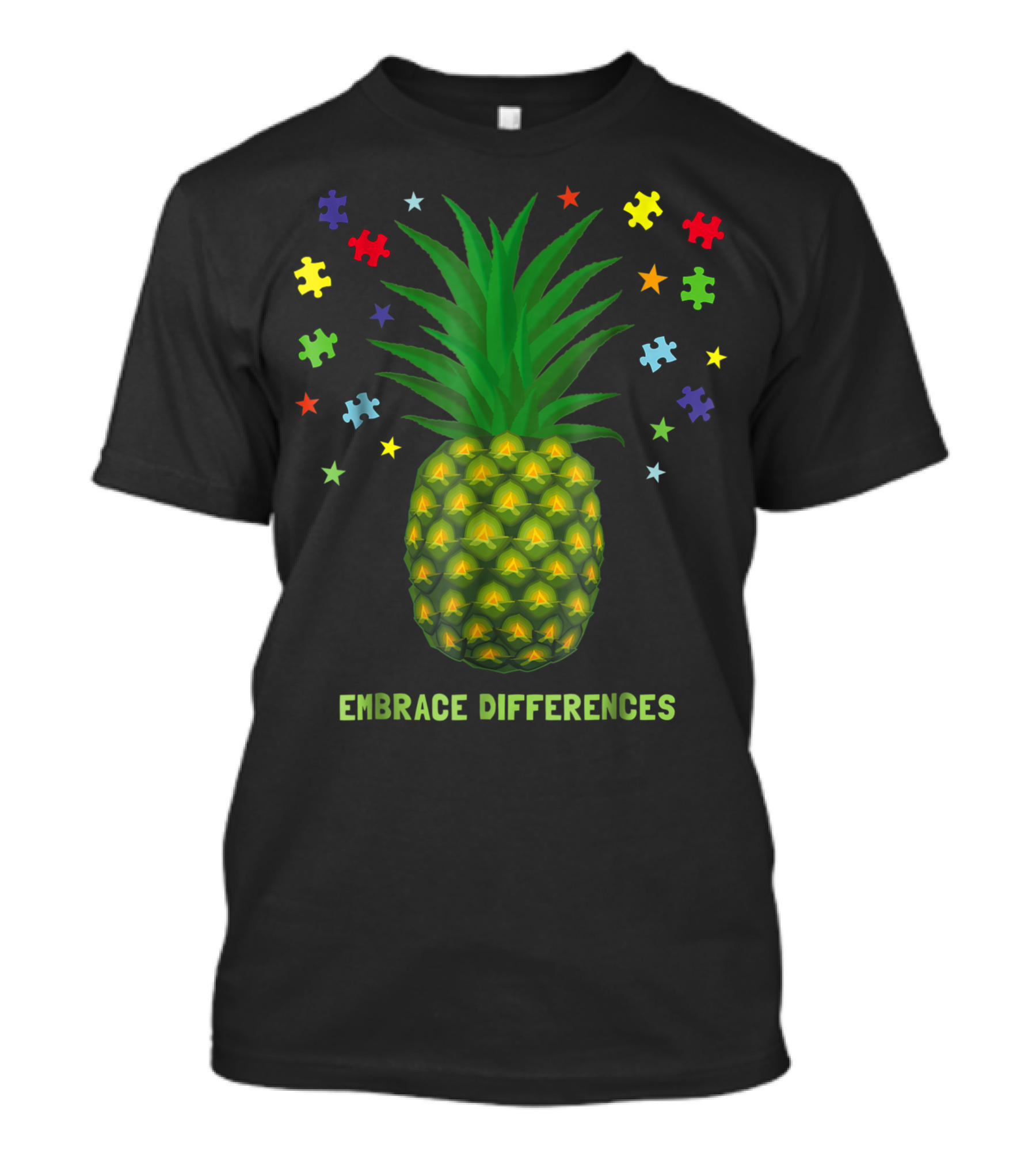 Pineapple Puzzle Autism Awareness Embrace Differences Beach Kids Women Men T-Shirt
