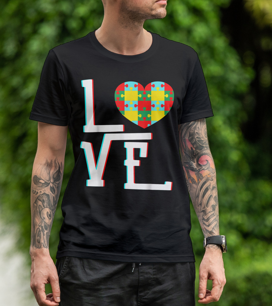 Love Autism Awareness Child Man Women Boy Girl Teacher Hand T-Shirt