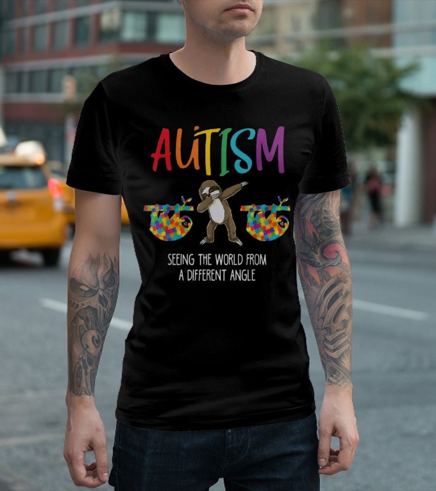 Autism Seeing the World from a Different Angle Cute Sloth Puzzle Colors T-Shirt