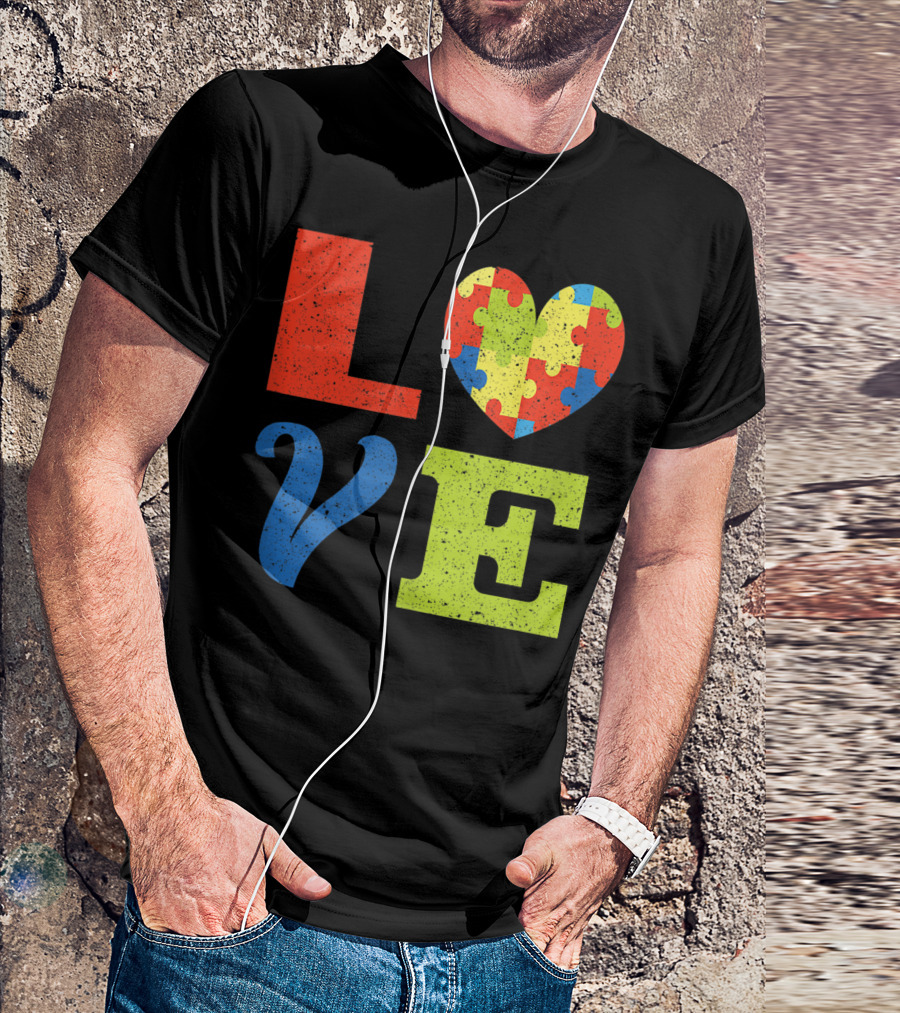 Autism Awareness Cute Vintage Love Puzzle Heart Neurodiversity T-Shirt