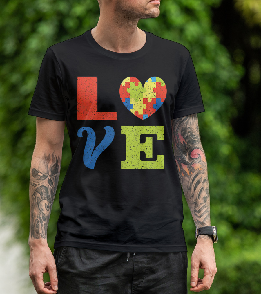 Autism Awareness Cute Vintage Love Puzzle Heart Neurodiversity T-Shirt