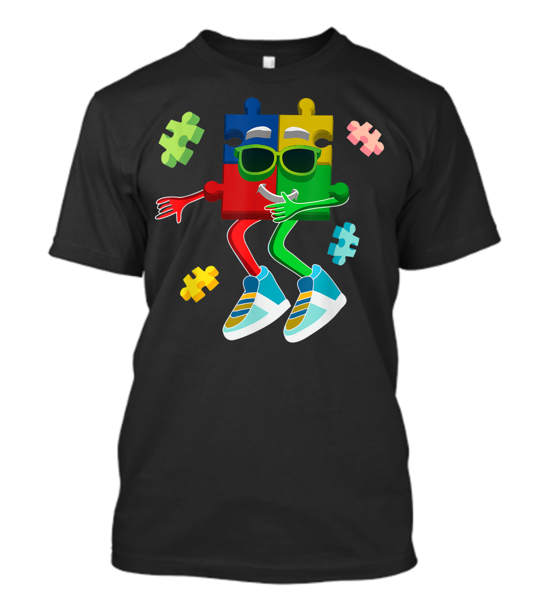 Autism Awareness Puzzle Piece Dabbing Kids Boys Girls Colorful Sneakers T-Shirt