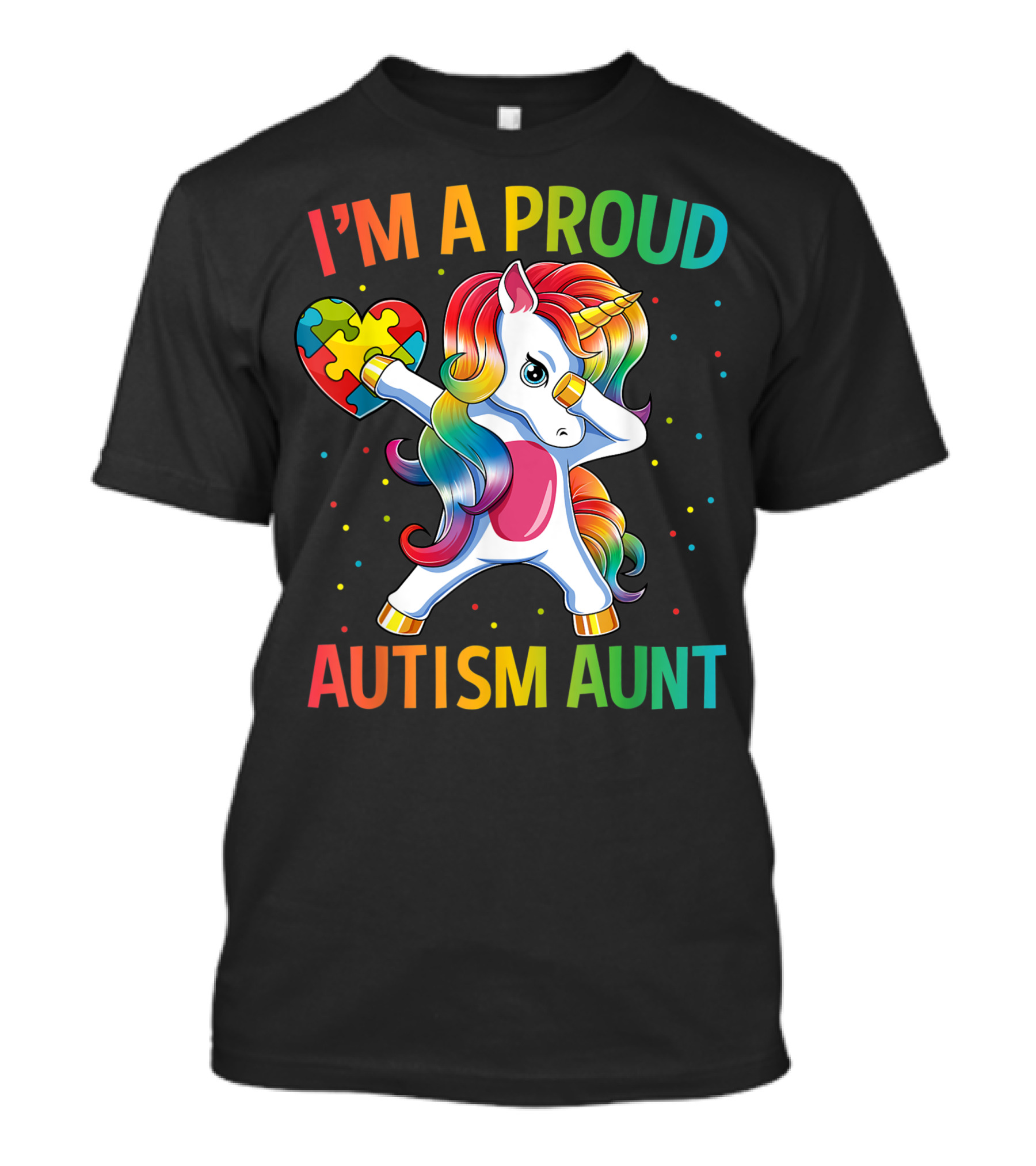 I'm A Proud Autism Aunt Dabbing Unicorn With Puzzle Heart T-Shirt