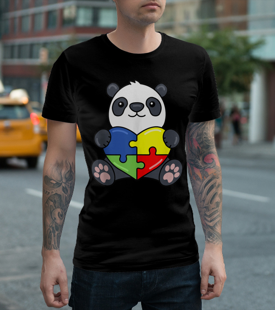 Panda Holding Autism Awareness Puzzle Heart Dad Women T-Shirt