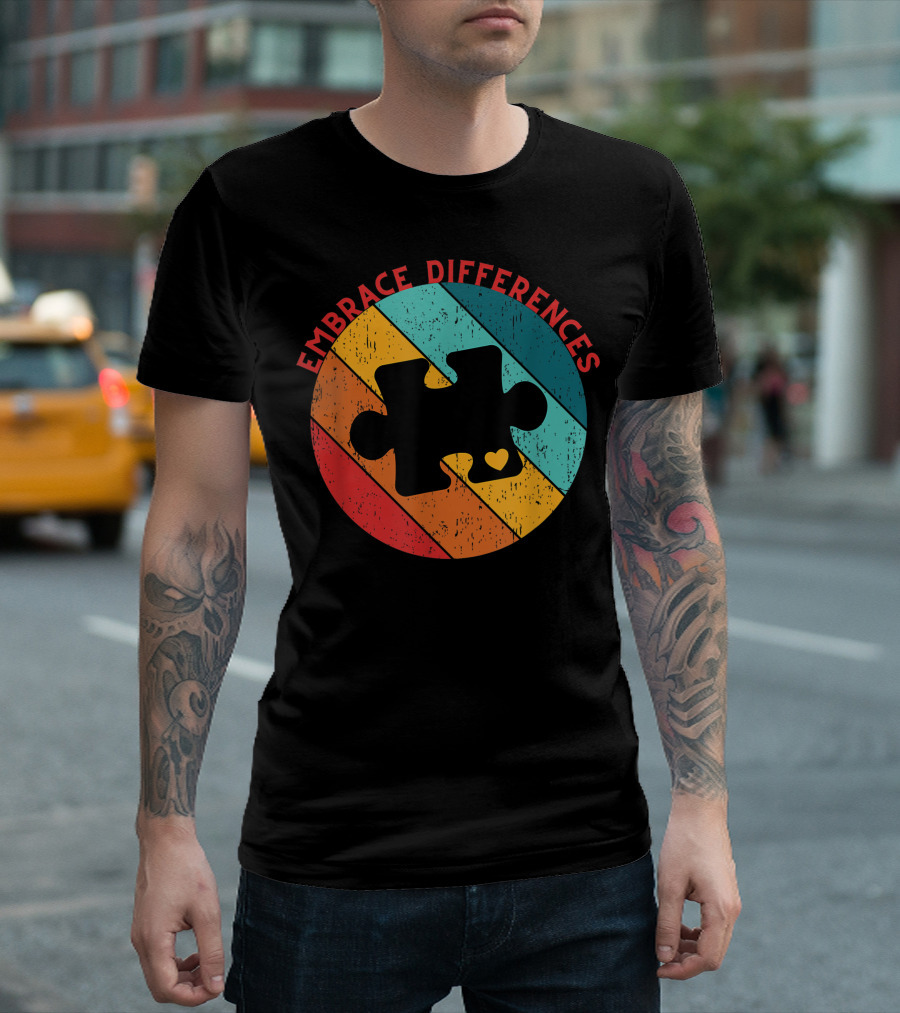 Embrace Differences Autism Awareness Day Autism Dad Puzzle Heart T-Shirt