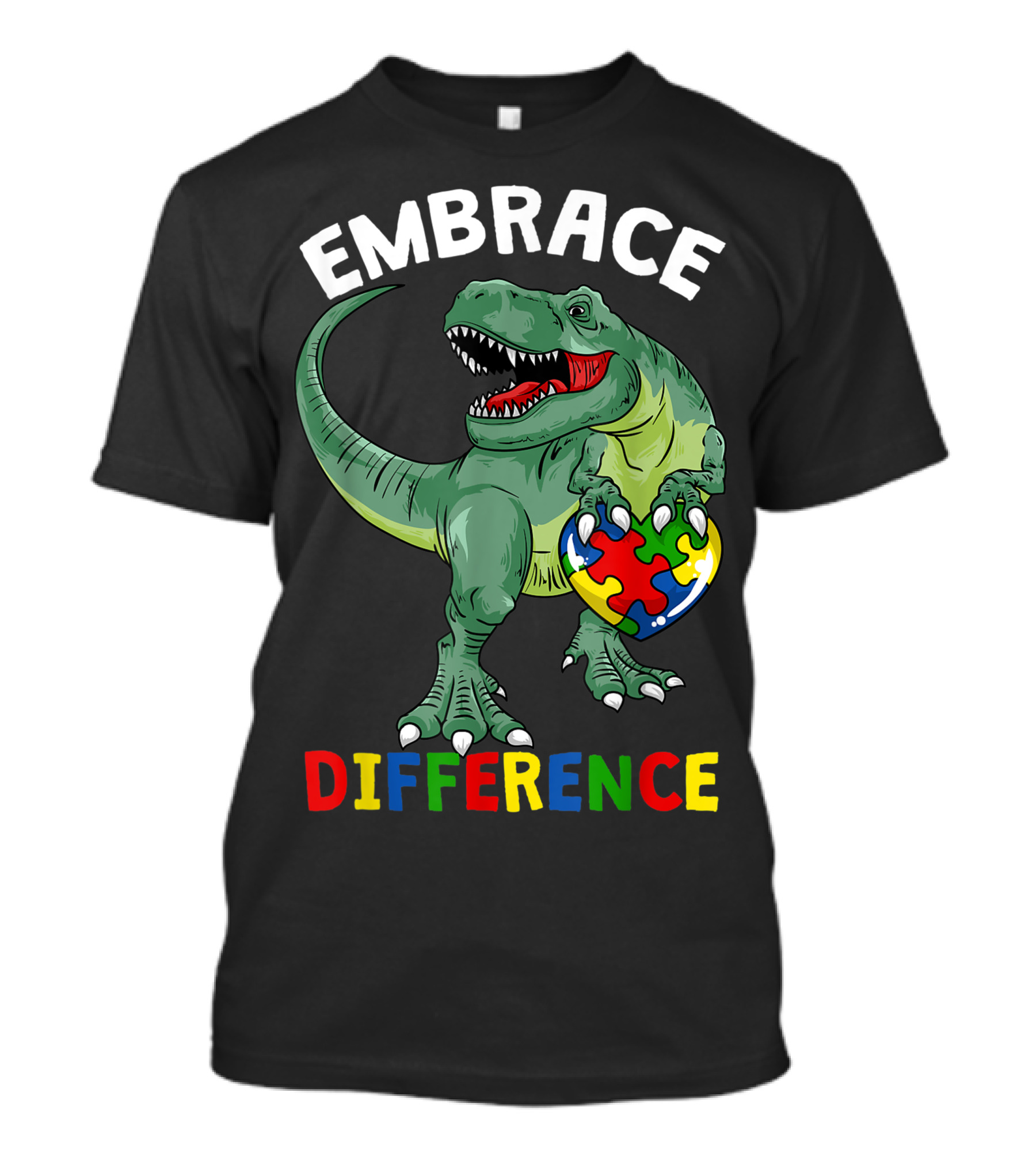 Embrace Difference Dinosaur Holding Puzzle Heart Autism Awareness T-Shirt