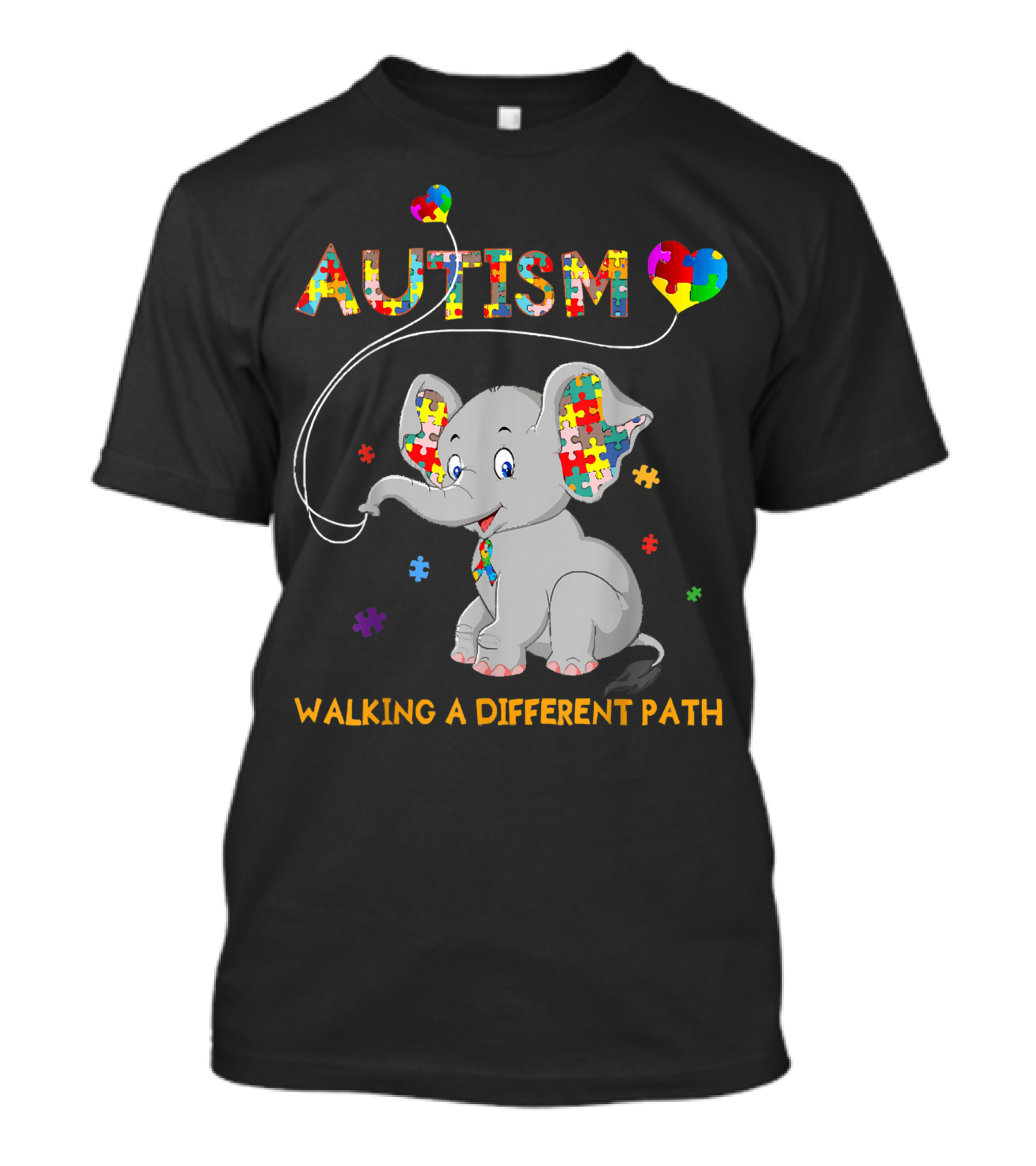 Autism Walking A Different Path Elephant Puzzle Heart T-Shirt
