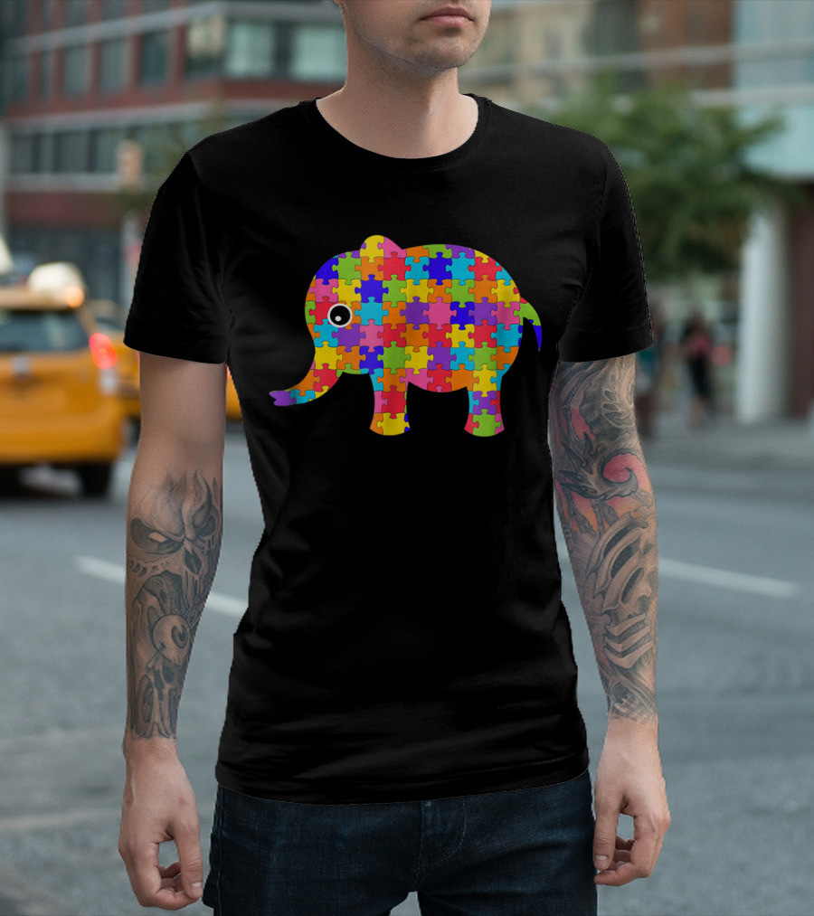 Autism Awareness Puzzle Piece Elephant T-Shirt