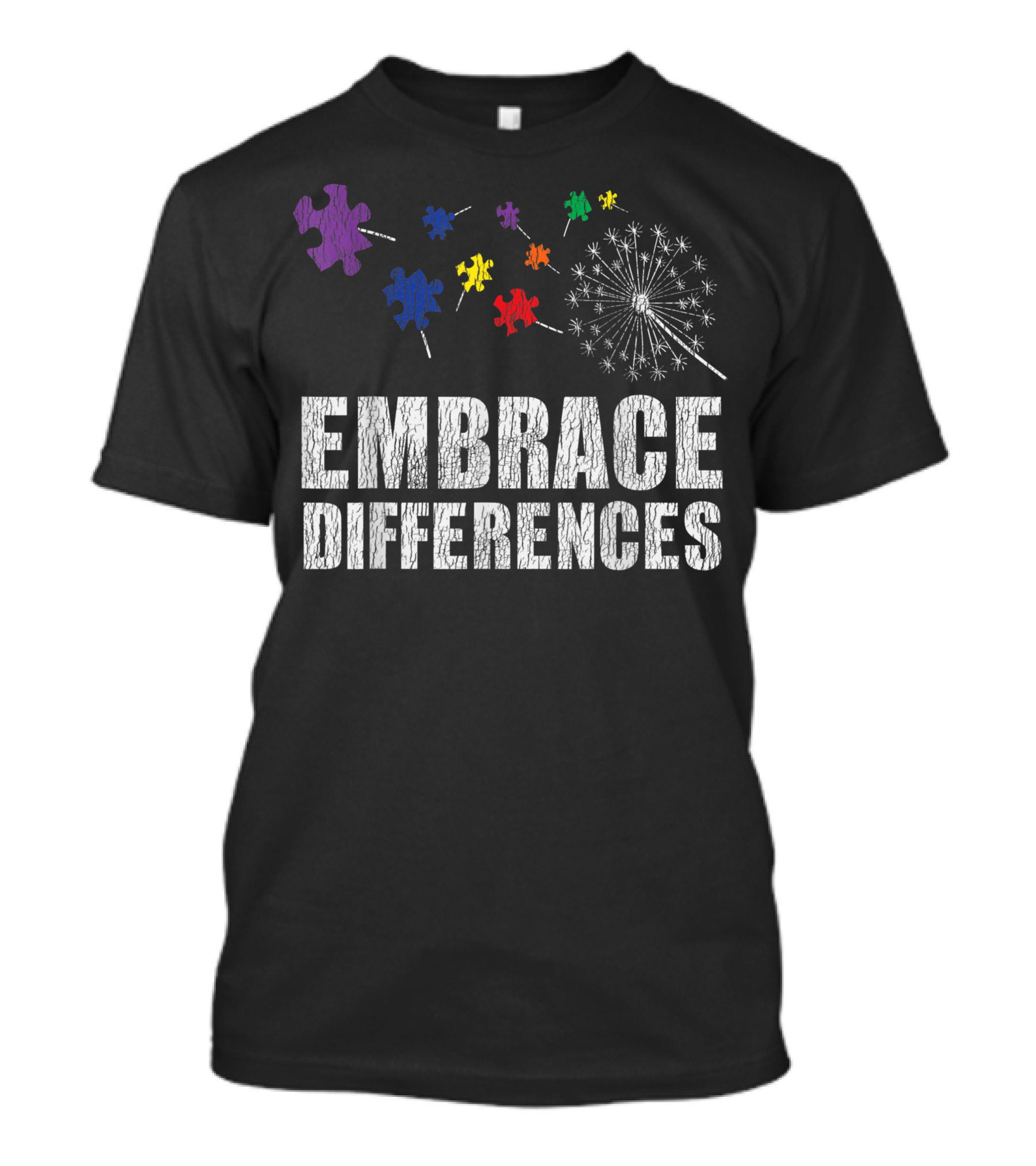 Embrace Differences Autism Awareness Puzzle Piece Dandelion T-Shirt