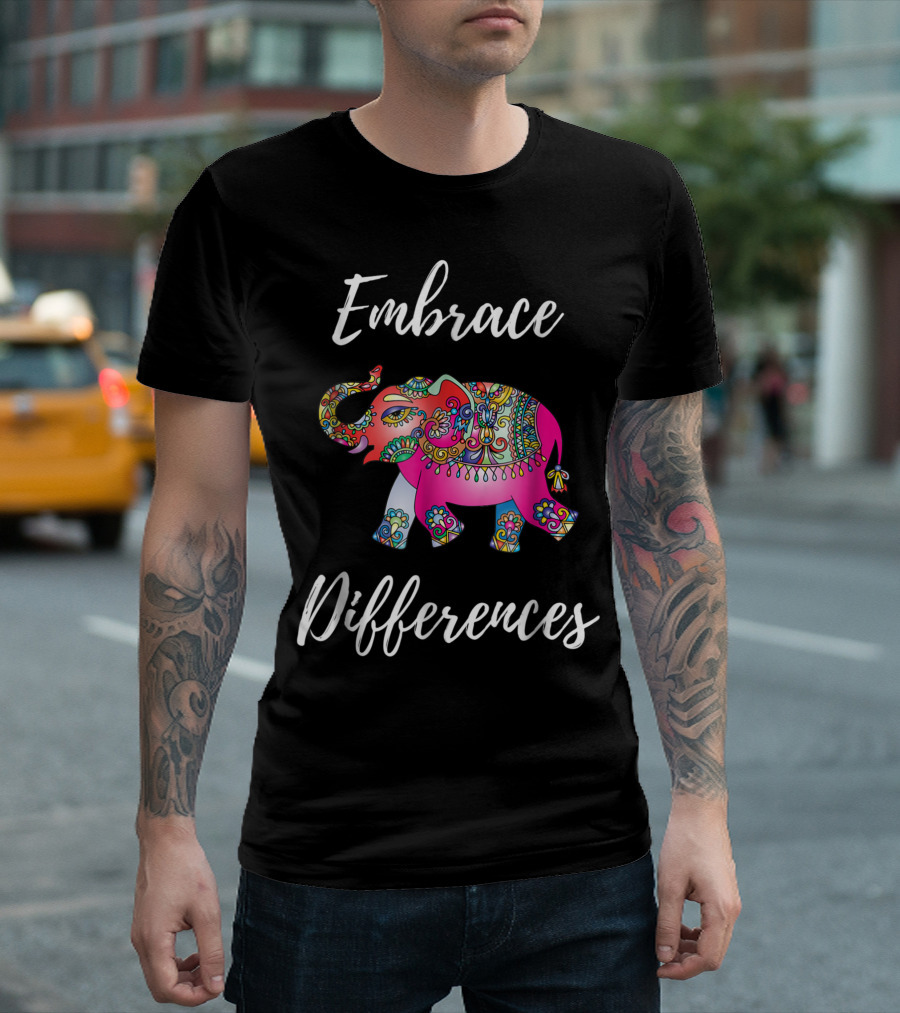 Embrace Differences Autism Awareness Elephant T-Shirt