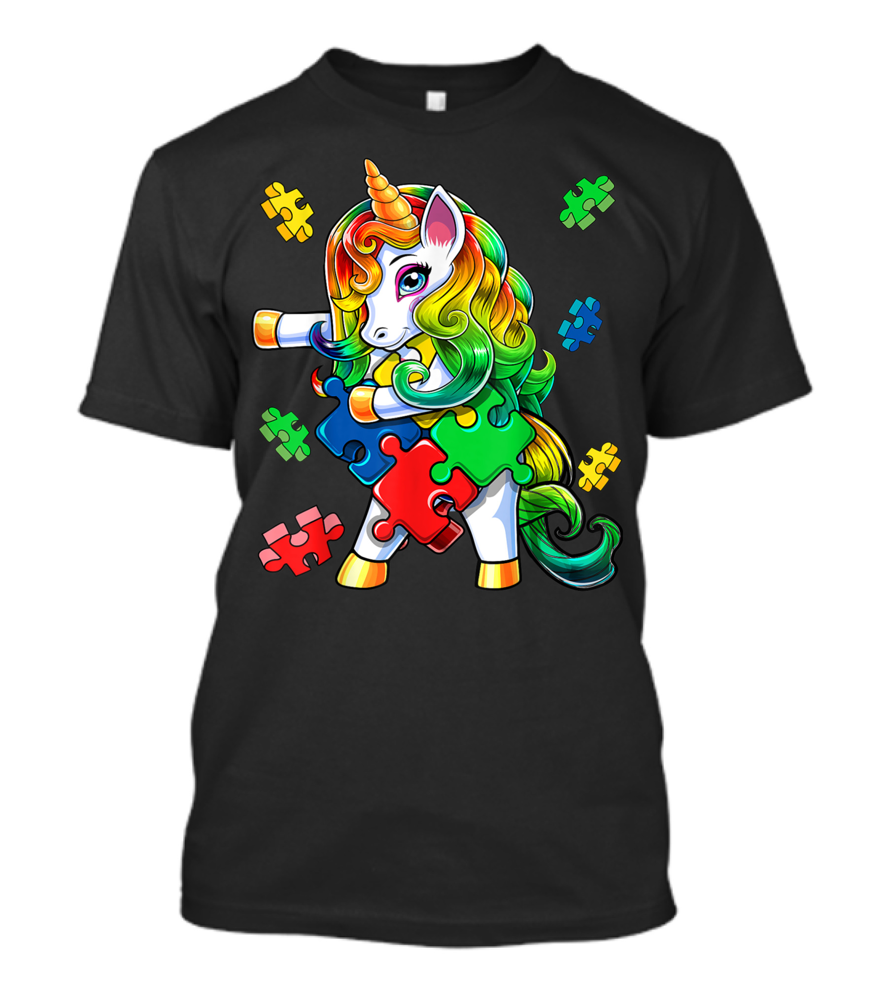 Autism Awareness Dancing Unicorn With Colorful Puzzle Pieces T-Shirt