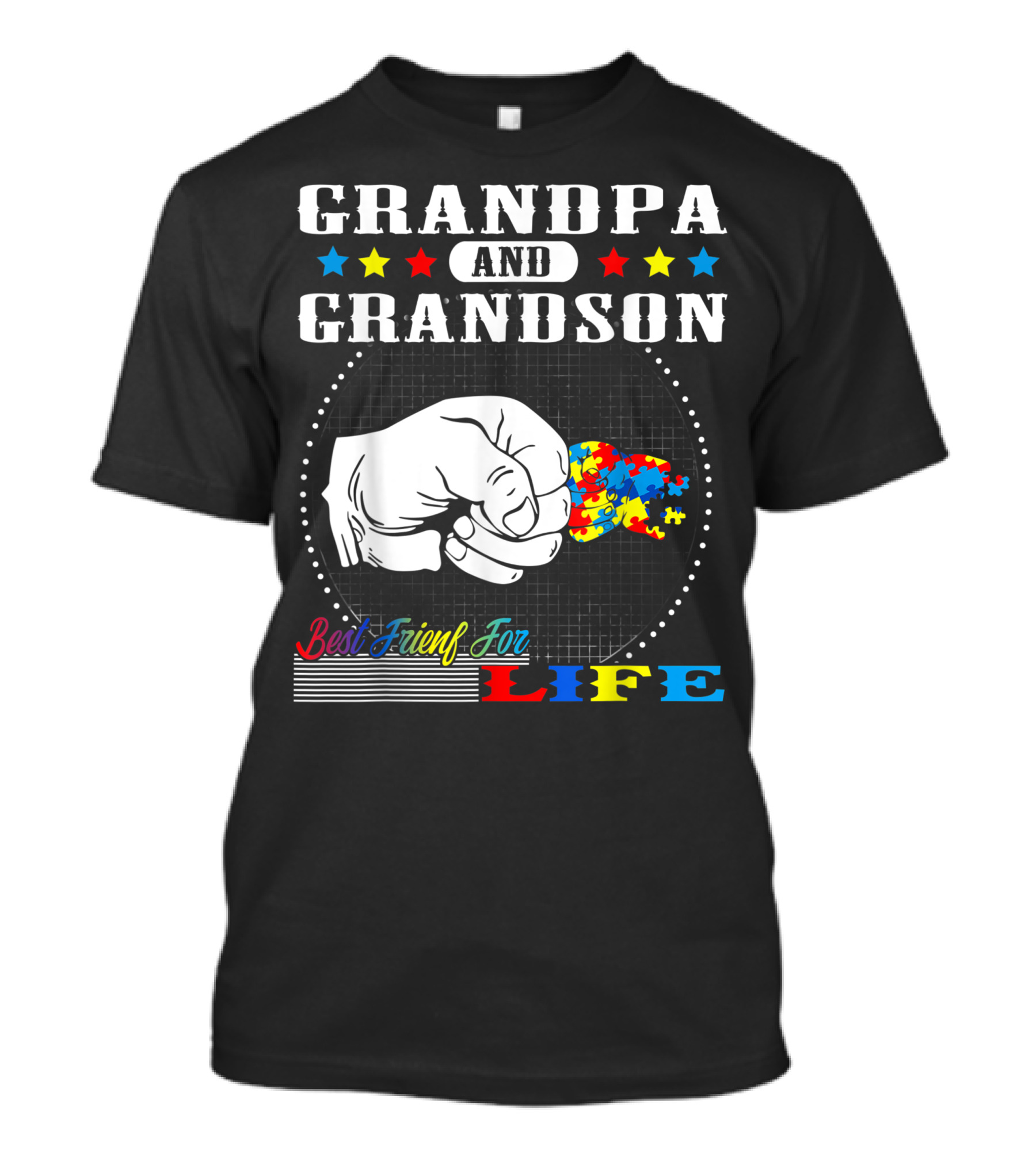 Grandpa And Grandson Best Friend For Life Autism Awareness Fist Bump Puzzle Pieces T-Shirt