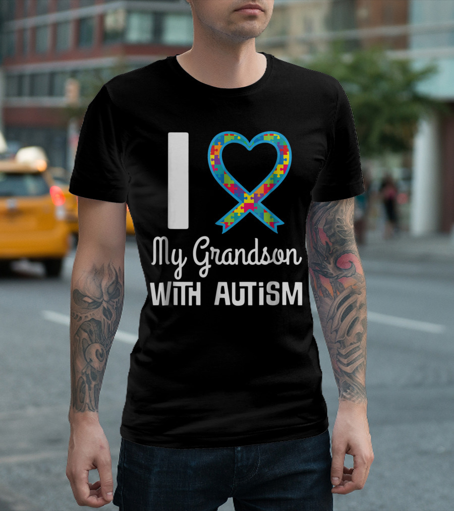 I Love My Grandson With Autism Puzzle Heart T-Shirt