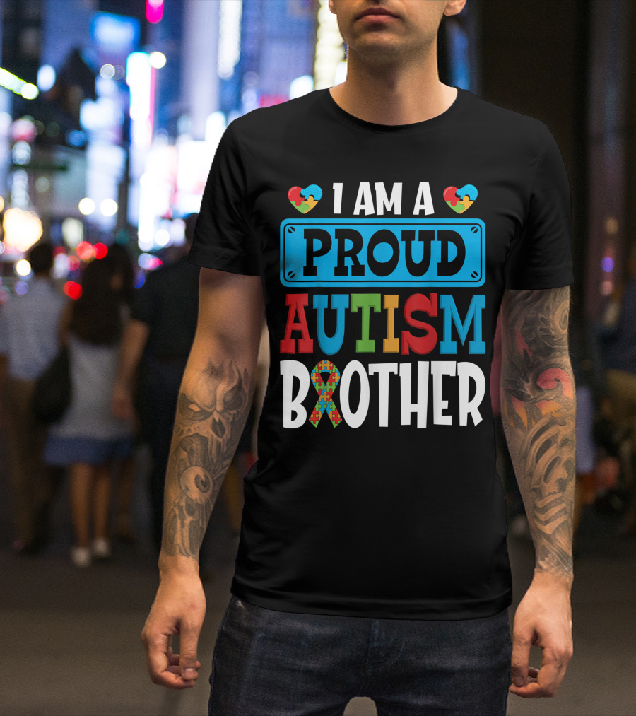 I Am A Proud Autism Brother Autism Awareness Puzzle T-Shirt