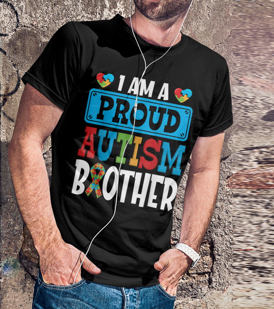 I Am A Proud Autism Brother Autism Awareness Puzzle T-Shirt