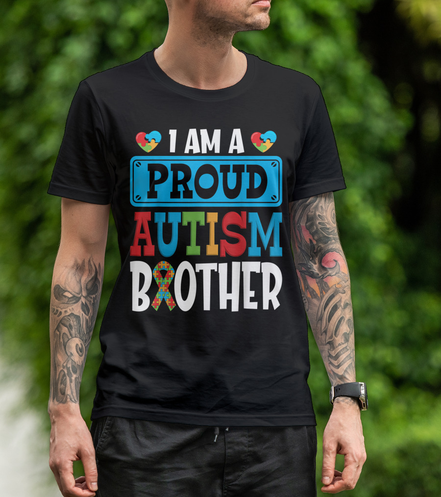 I Am A Proud Autism Brother Autism Awareness Puzzle T-Shirt