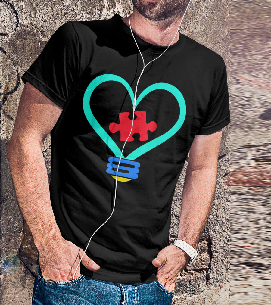 Autism Awareness Heart-Shaped Lightbulb Puzzle Symbol For Teachers Supporting T-Shirt