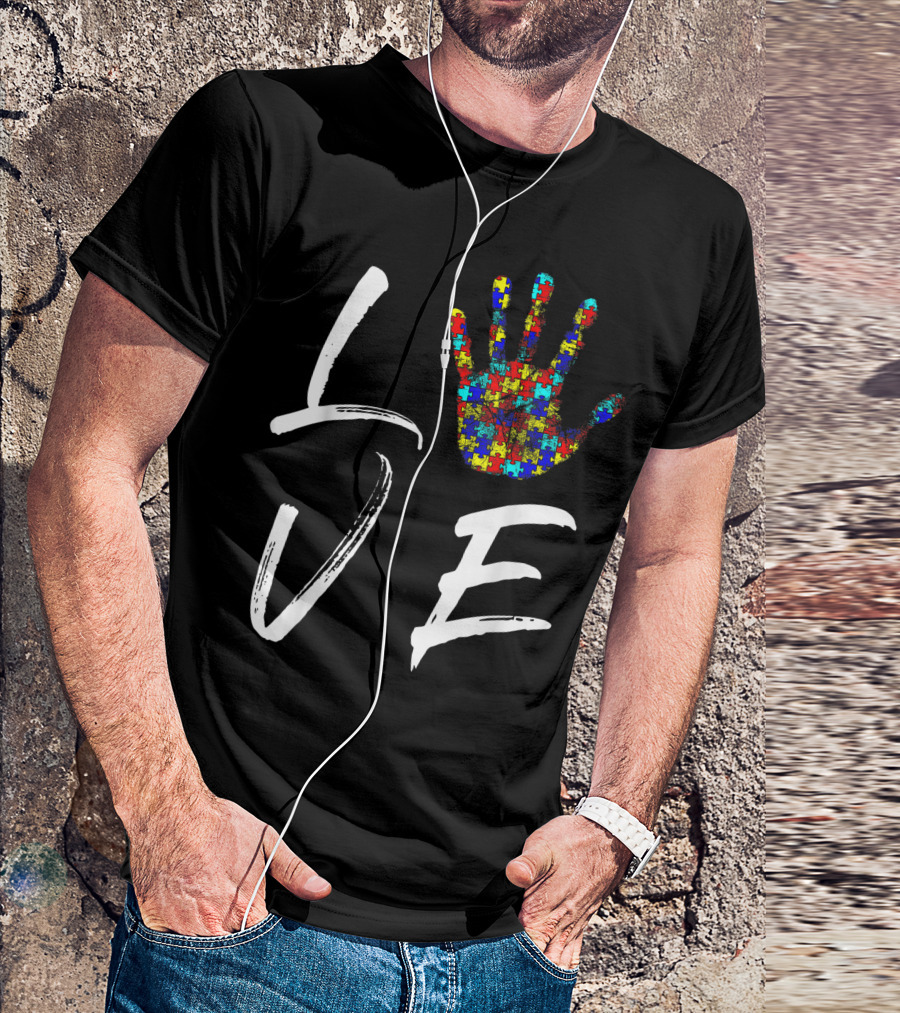 Autism Awareness Love Puzzle Hand Support Autistic Kid T-Shirt