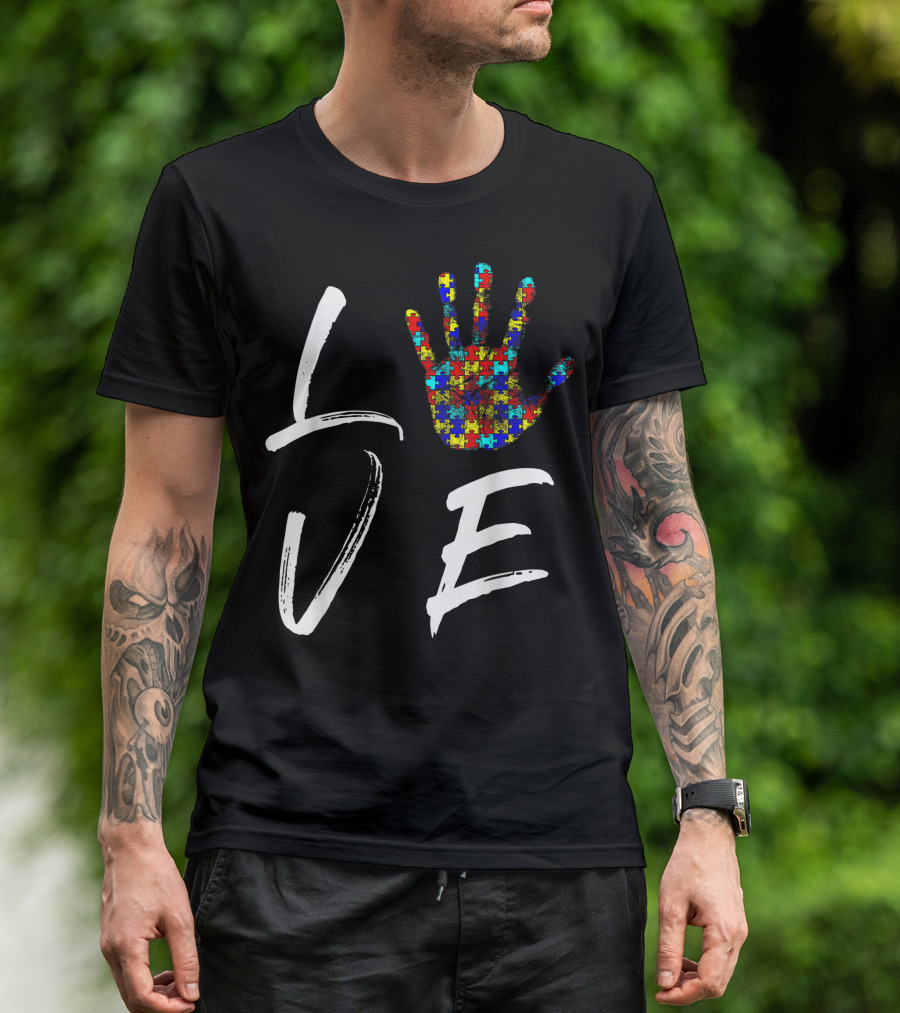 Autism Awareness Love Puzzle Hand Support Autistic Kid T-Shirt