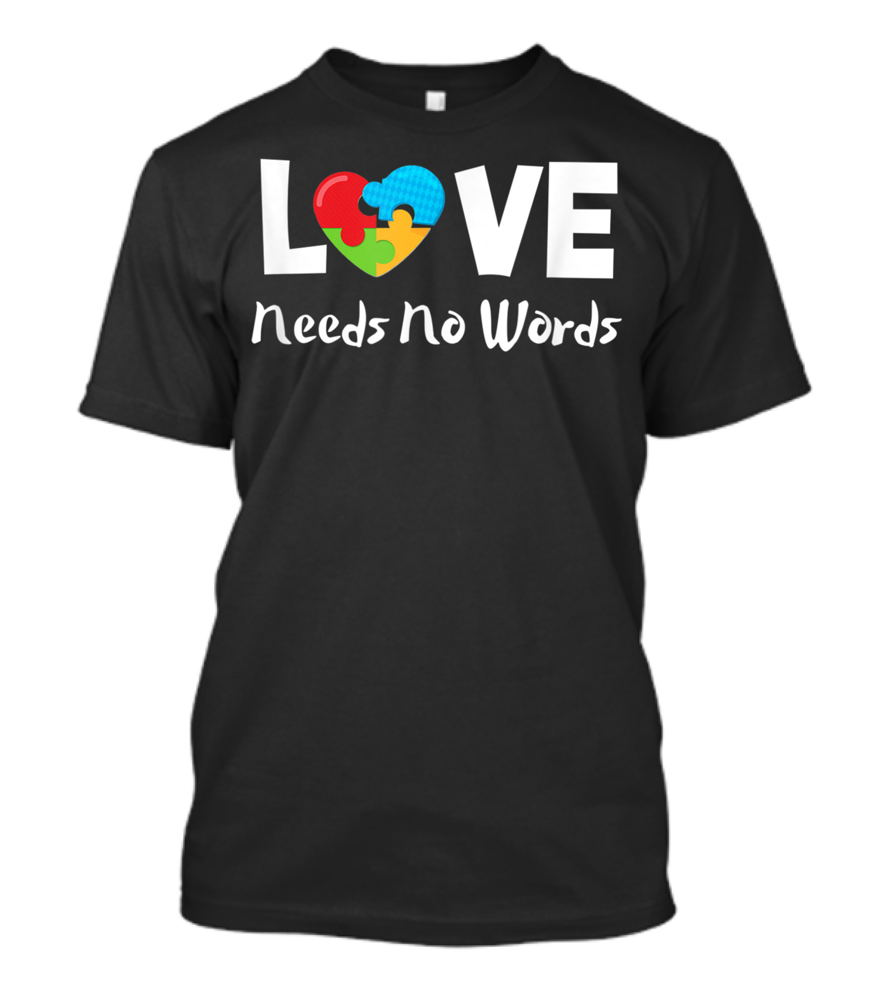 Love Needs No Words Autism Awareness Heart Puzzle T-Shirt