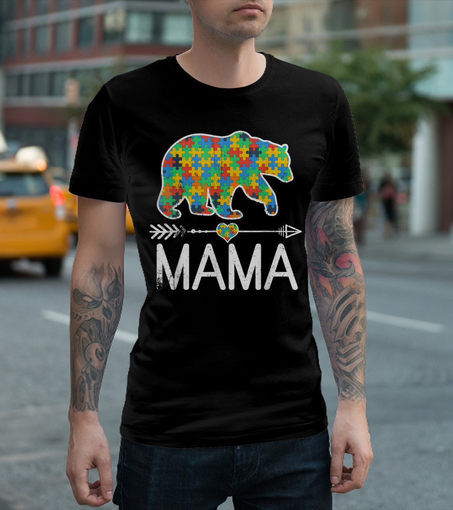 Mama Bear Autism Awareness Puzzle Piece Support Autistic T-Shirt