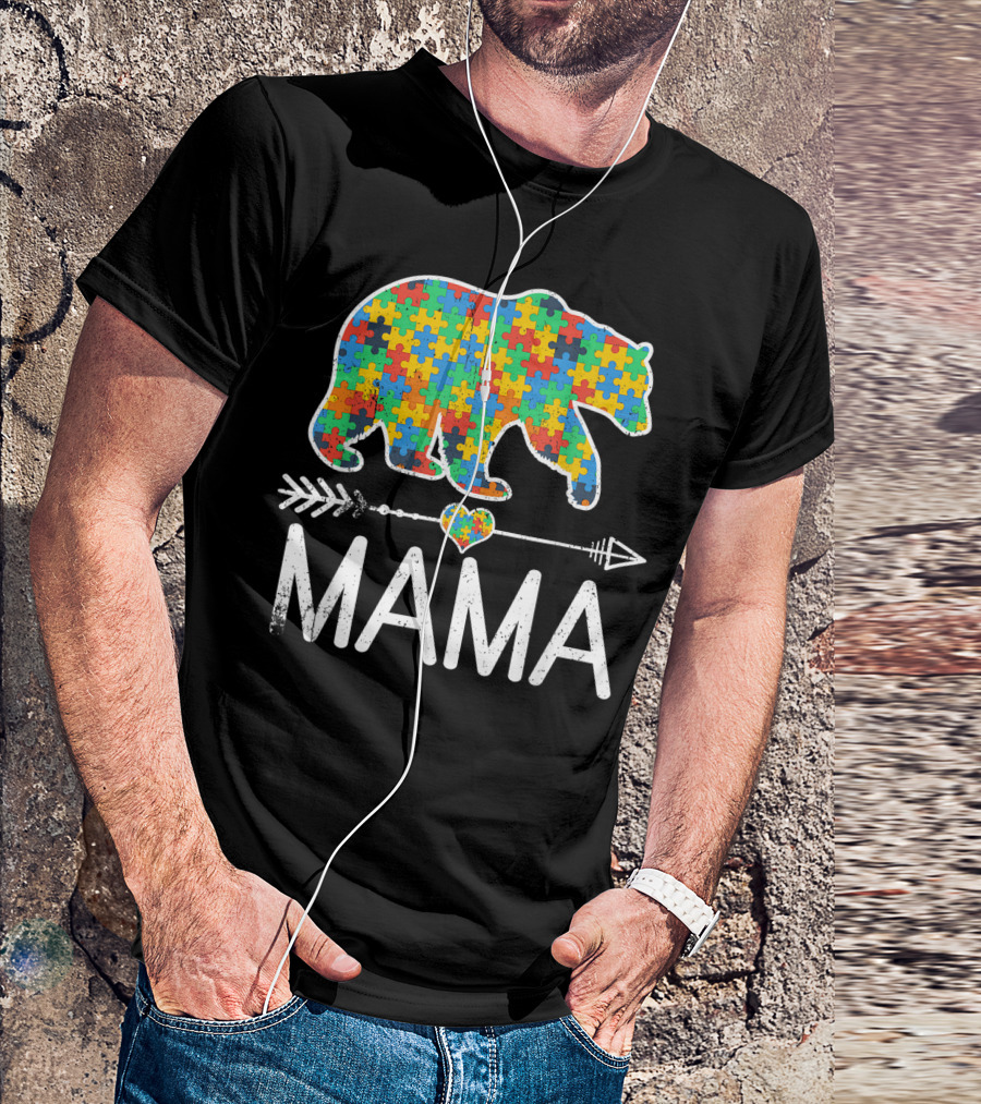 Mama Bear Autism Awareness Puzzle Piece Support Autistic T-Shirt