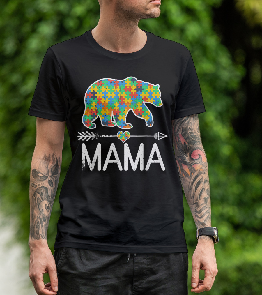 Mama Bear Autism Awareness Puzzle Piece Support Autistic T-Shirt