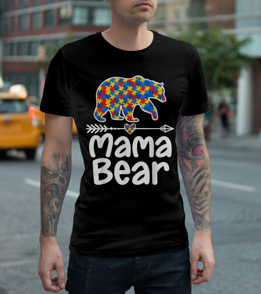 Mama Bear Puzzle Autism Awareness Support Autistic Moms T-Shirt