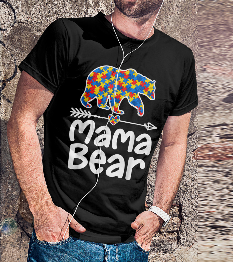 Mama Bear Puzzle Autism Awareness Support Autistic Moms T-Shirt