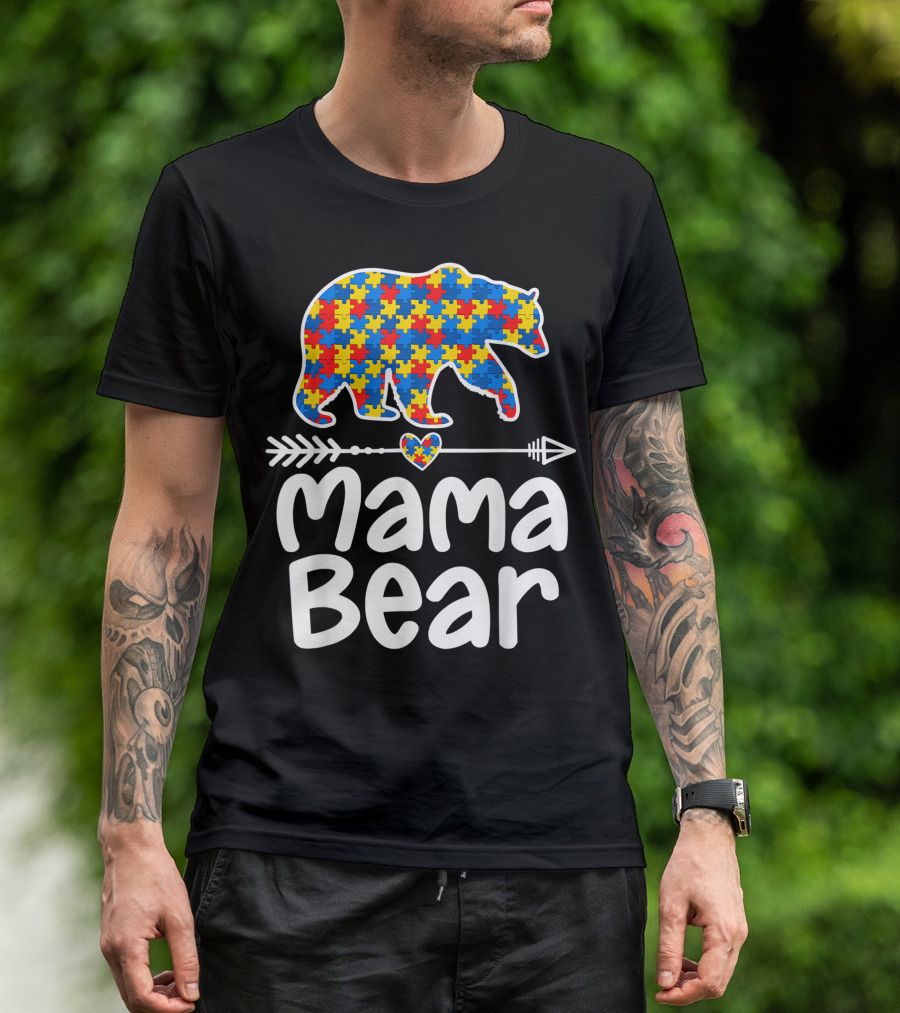 Mama Bear Puzzle Autism Awareness Support Autistic Moms T-Shirt