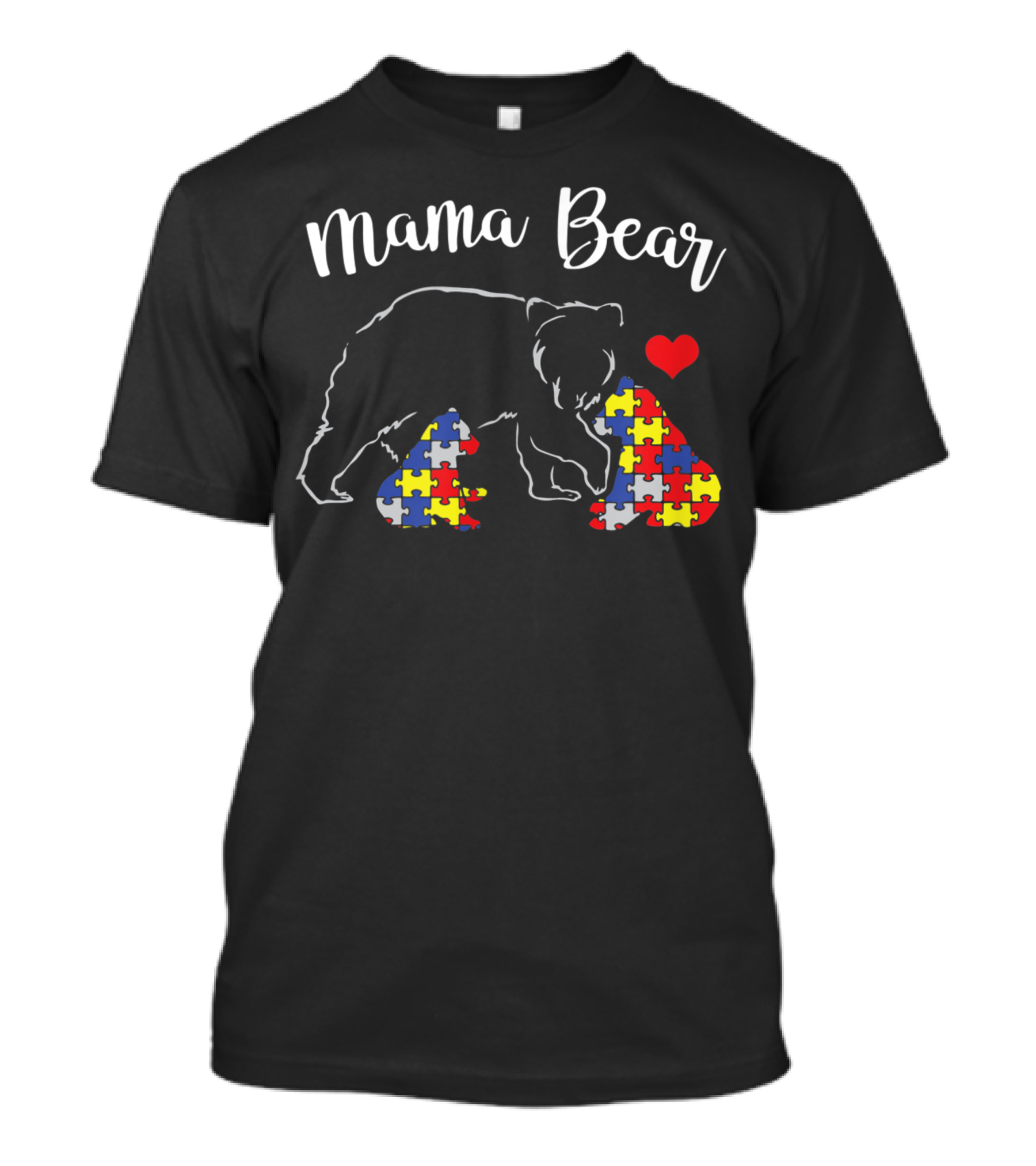 Mama Bear Autism Awareness Support Love Puzzle Heart T-Shirt