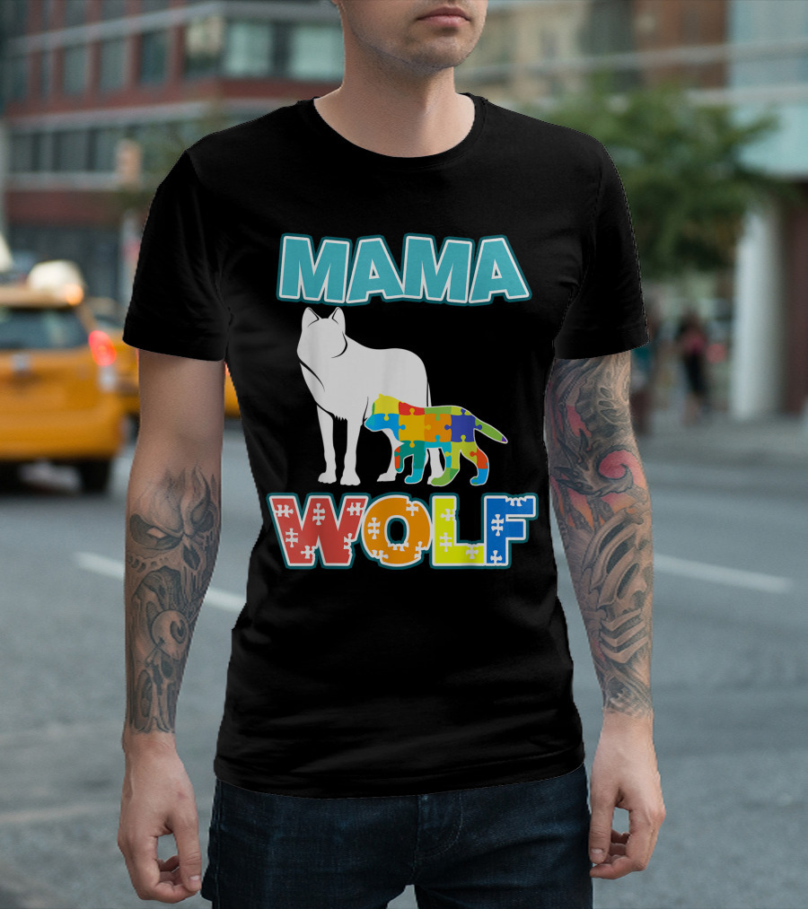 Mama Wolf Autism Awareness Puzzle T-Shirt