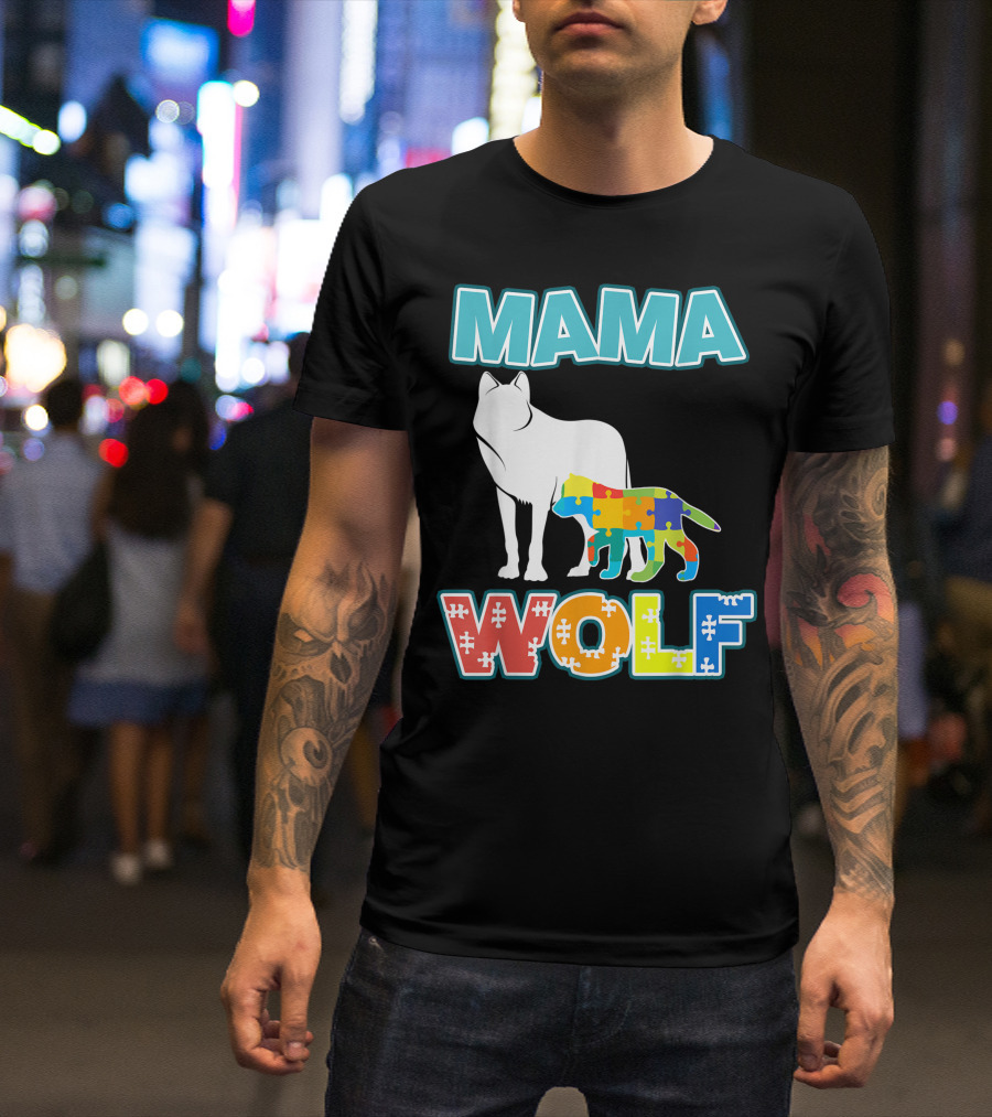 Mama Wolf Autism Awareness Puzzle T-Shirt