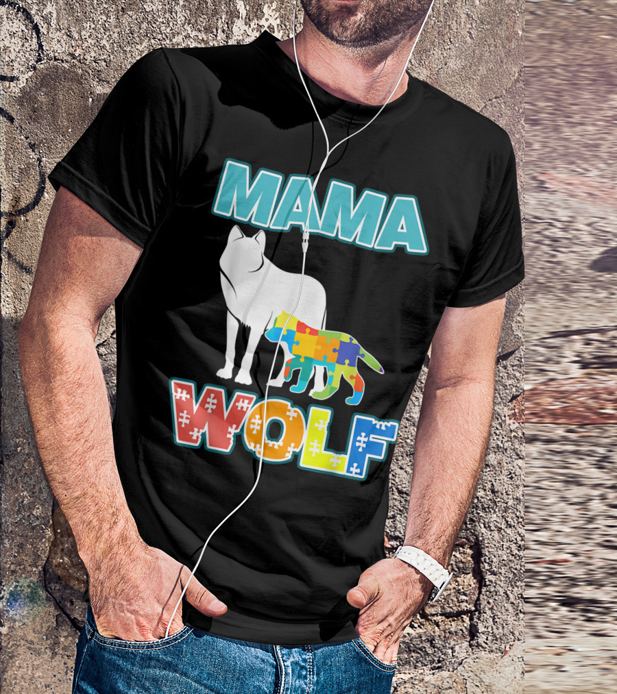 Mama Wolf Autism Awareness Puzzle T-Shirt
