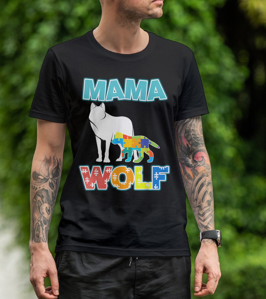 Mama Wolf Autism Awareness Puzzle T-Shirt