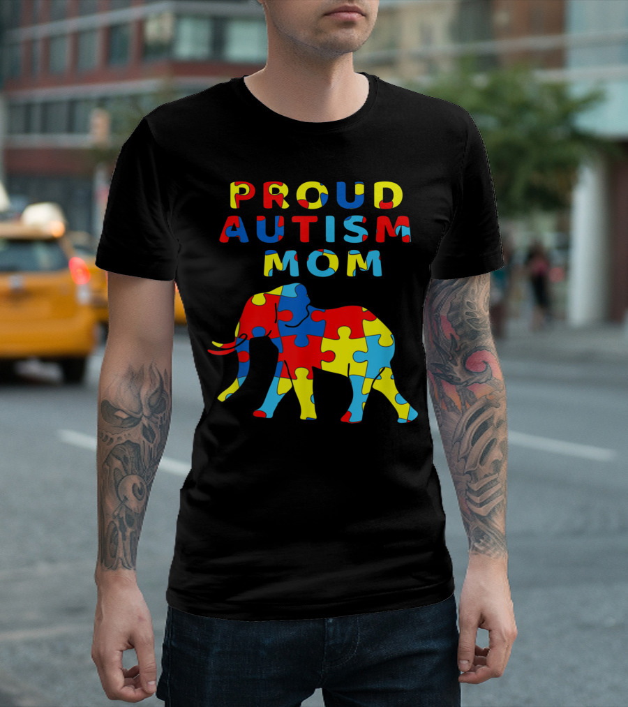 Proud Autism Mom Elephant Puzzle T-Shirt