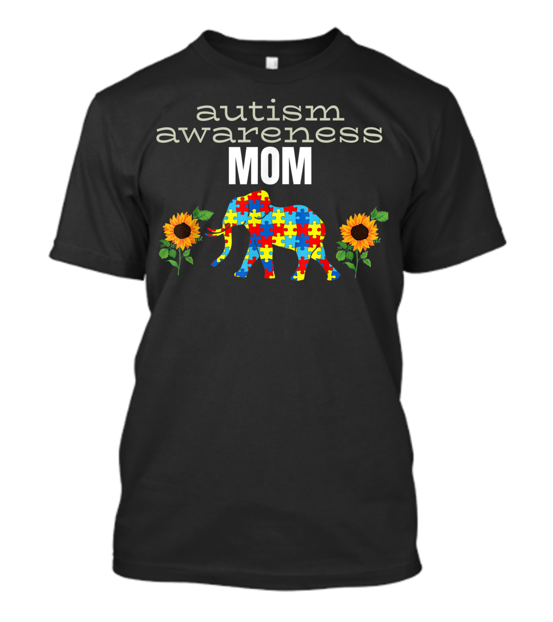 Autism Awareness Mom Elephant Sunflower Puzzle T-Shirt