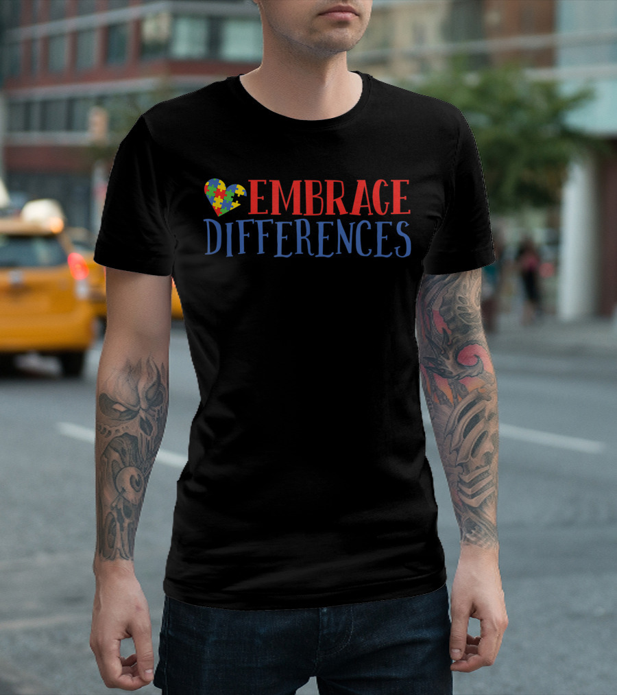 Embrace Differences Puzzle Heart Autism Awareness Month T-Shirt