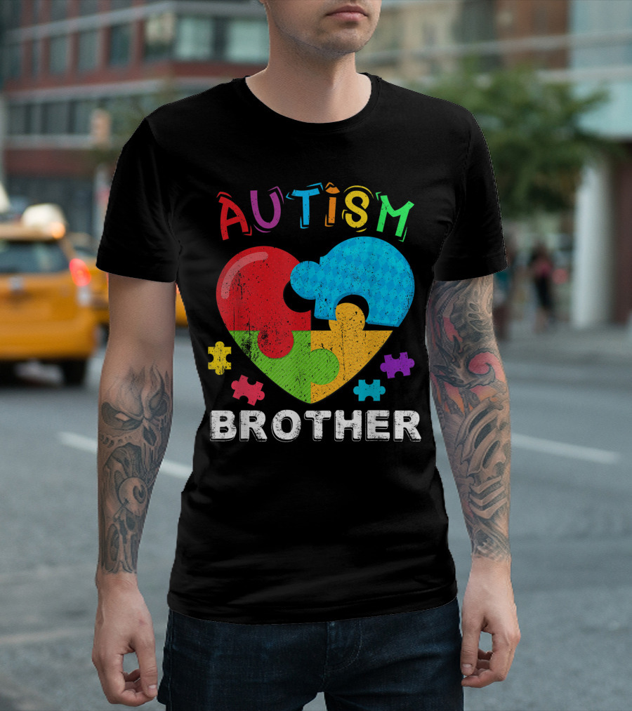 Autism Brother Big Puzzle Heart Awareness Month T-Shirt