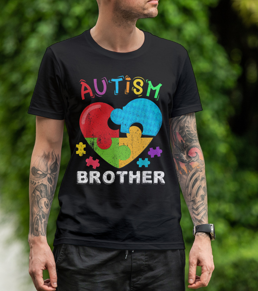 Autism Brother Big Puzzle Heart Awareness Month T-Shirt