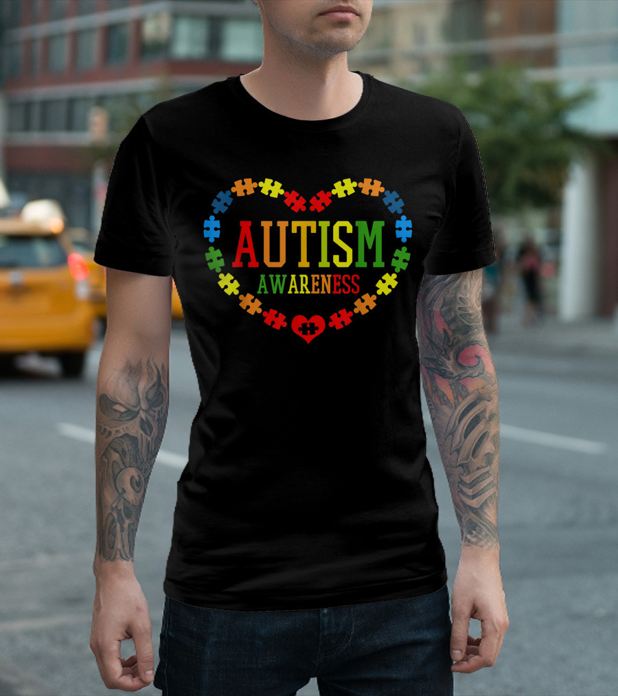 Autism Awareness Puzzle Heart Autistic Pride Rainbow Colors T-Shirt