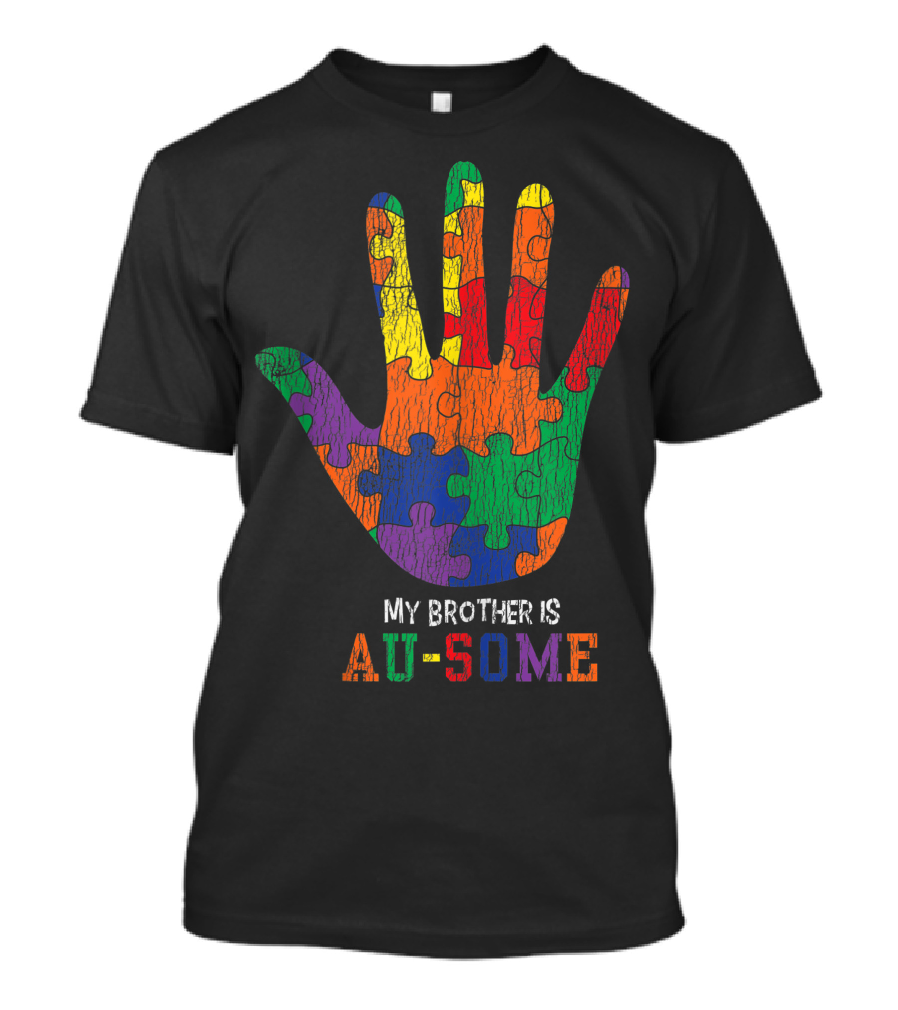 Autism Awareness My Brother Is Au-Some Colorful Puzzle Hand Autistic Kid Awareness T-Shirt