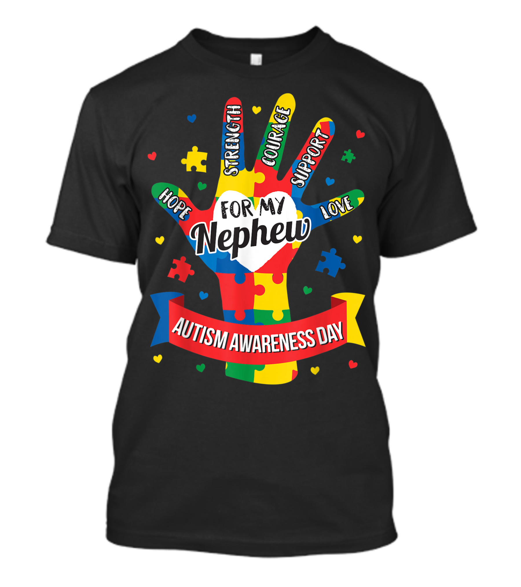 Autism Awareness Day Hope Strength Courage Support Love For My Nephew Puzzle T-Shirt