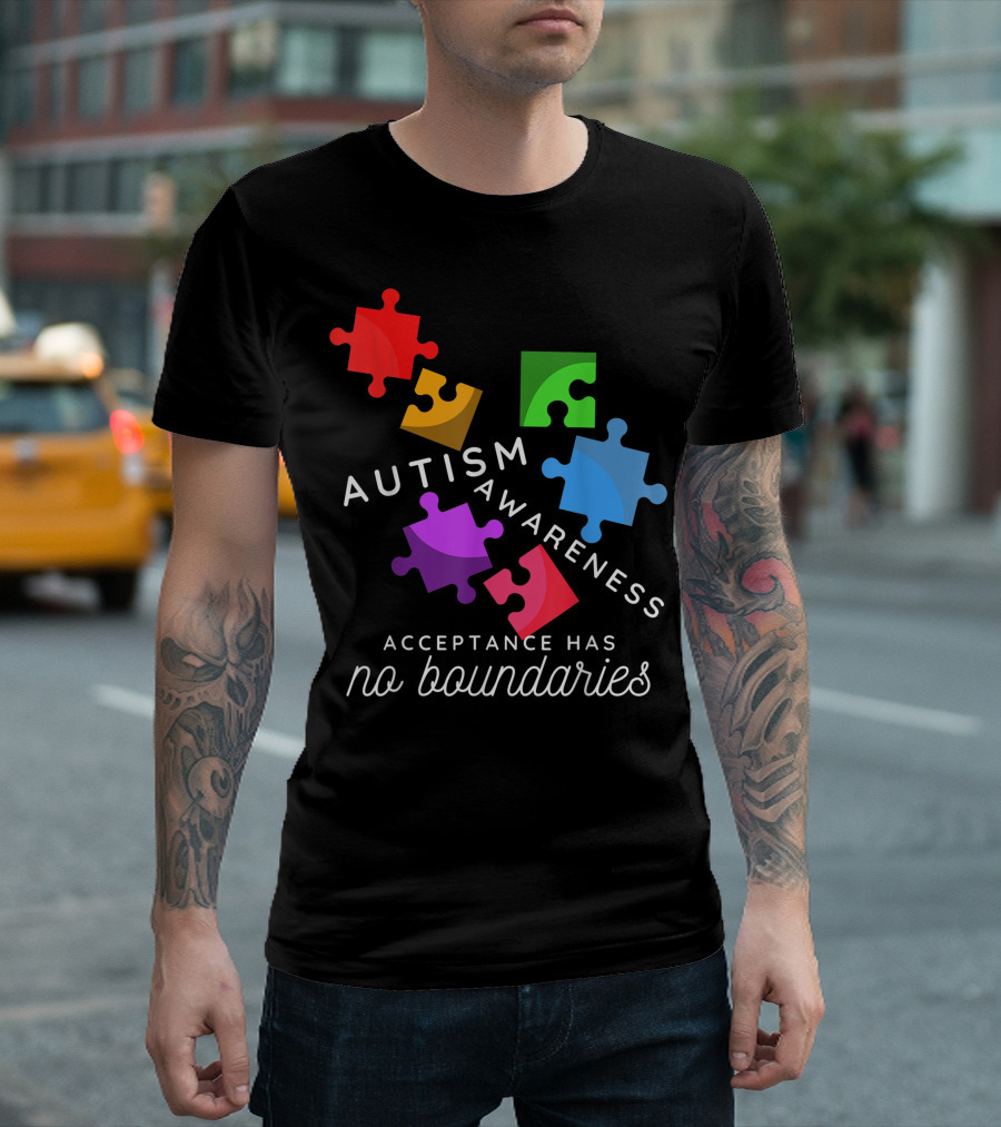 Autism Awareness Acceptance Has No Boundaries Puzzle Pieces T-Shirt