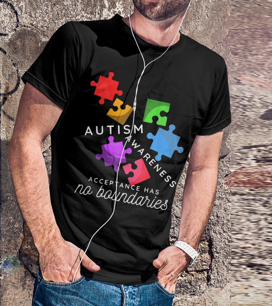 Autism Awareness Acceptance Has No Boundaries Puzzle Pieces T-Shirt