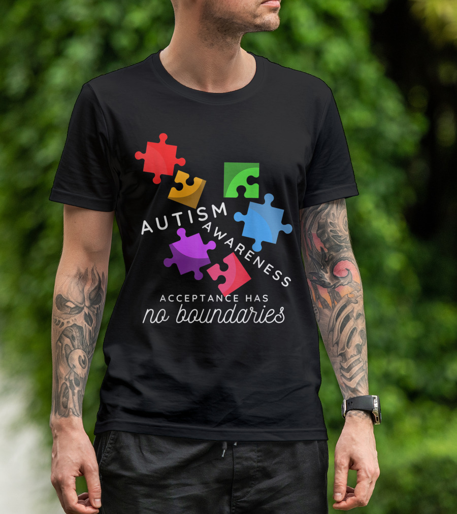 Autism Awareness Acceptance Has No Boundaries Puzzle Pieces T-Shirt