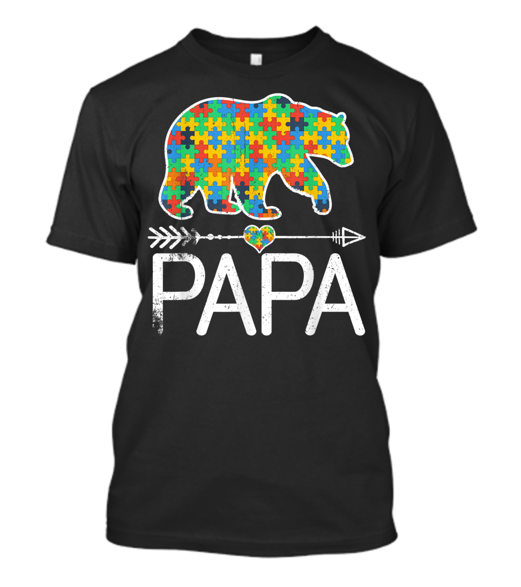 Papa Bear Puzzle Heart Autism Awareness Support Autistic T-Shirt