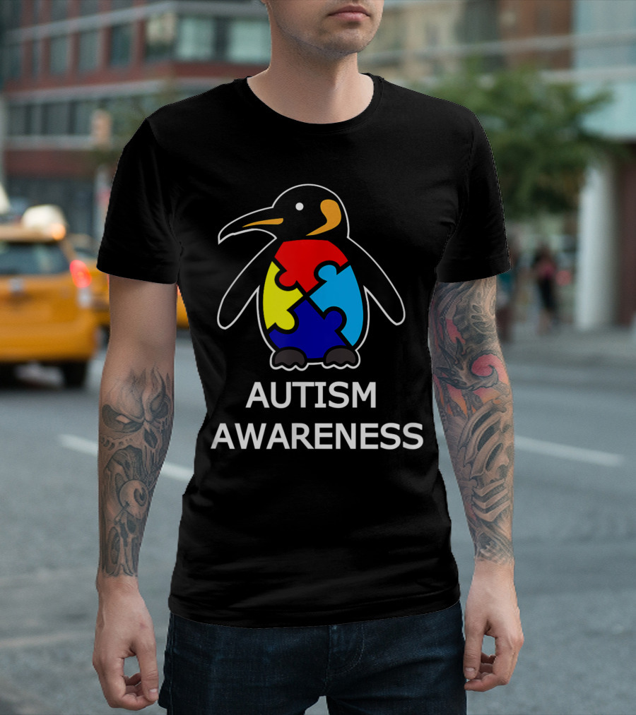 Autism Awareness Penguin with Colorful Puzzle Piece T-Shirt
