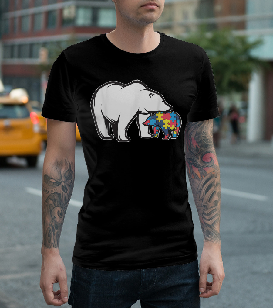 Autism Awareness Polar Bear with Colorful Puzzle Piece Bear T-Shirt