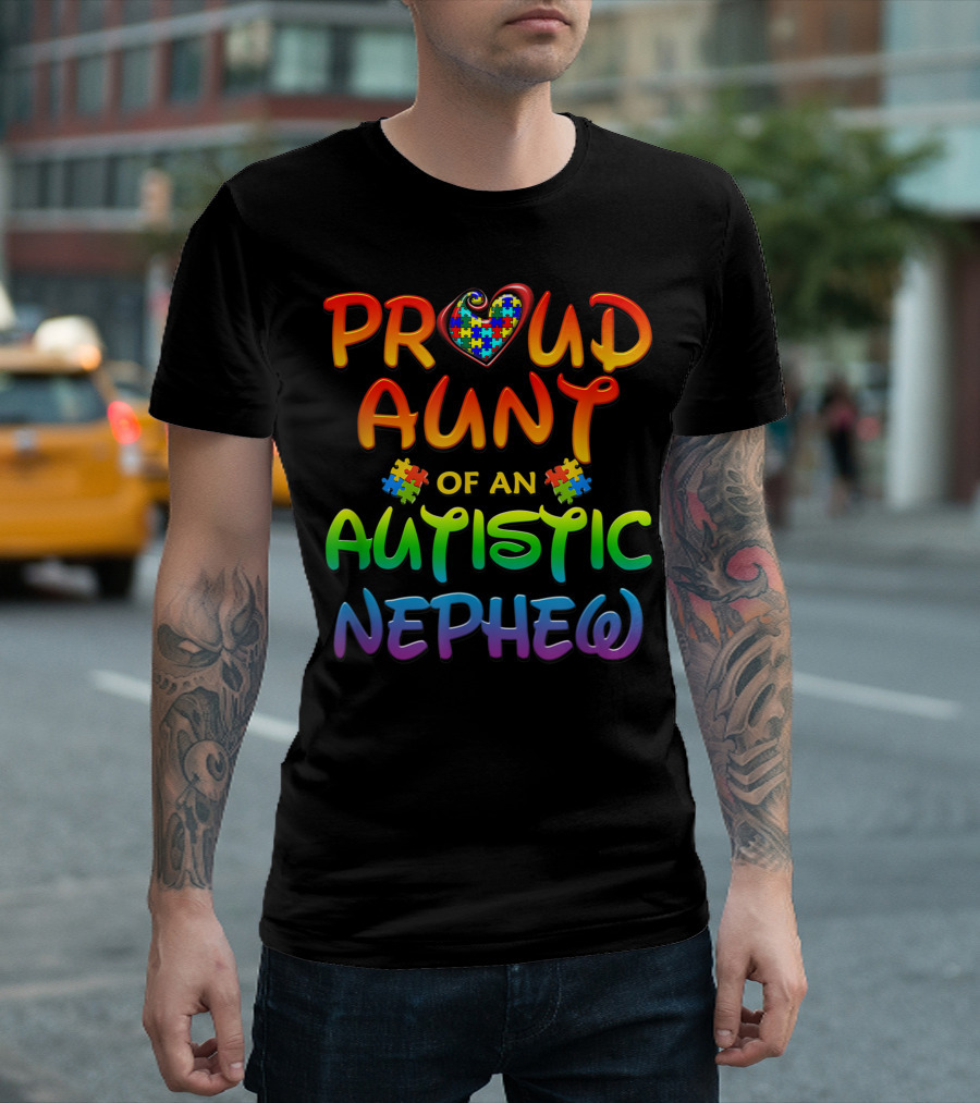 Proud Aunt of an Autistic Nephew Puzzle Heart Autism Awareness T-Shirt